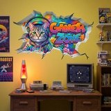 Stickers muraux: Trou de Mur Chat Gamer Zone 3