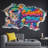 Stickers muraux: Trou de Mur Chat Gamer Zone 4