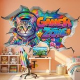 Stickers muraux: Trou de Mur Chat Gamer Zone 5