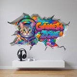Stickers muraux: Trou de Mur Chat Gamer Zone 6