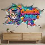 Stickers muraux: Trou de Mur Chat Gamer Zone 8