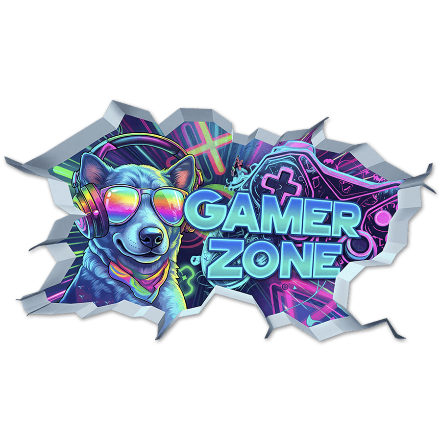 Stickers muraux: Trou de Mur Chien Gamer Zone