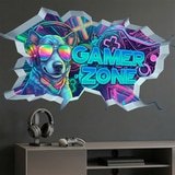 Stickers muraux: Trou de Mur Chien Gamer Zone 3