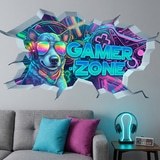 Stickers muraux: Trou de Mur Chien Gamer Zone 4