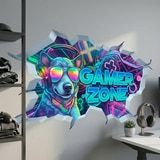 Stickers muraux: Trou de Mur Chien Gamer Zone 5
