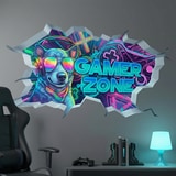 Stickers muraux: Trou de Mur Chien Gamer Zone 7