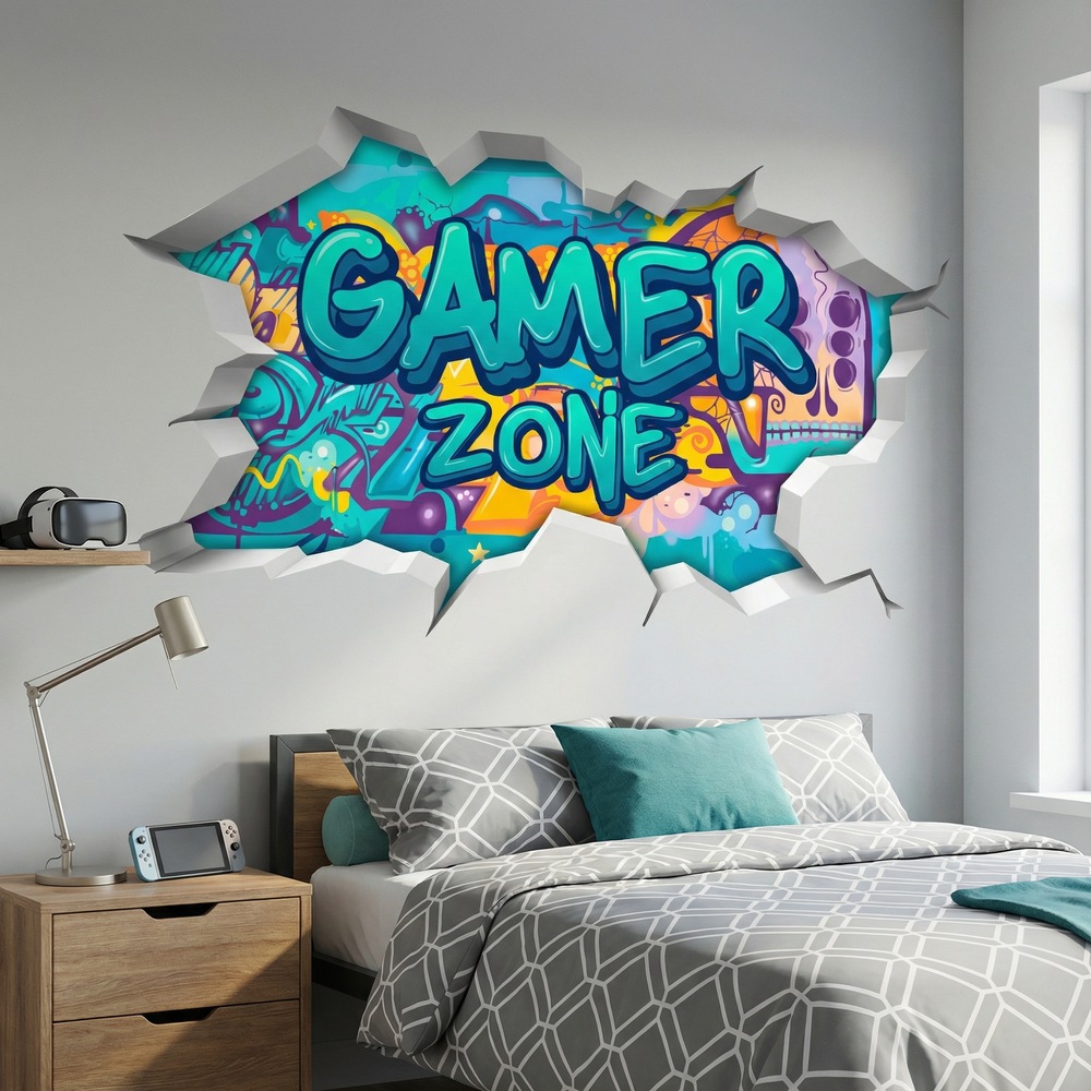 Stickers muraux: Trou de Mur Gamer Zone Graffiti