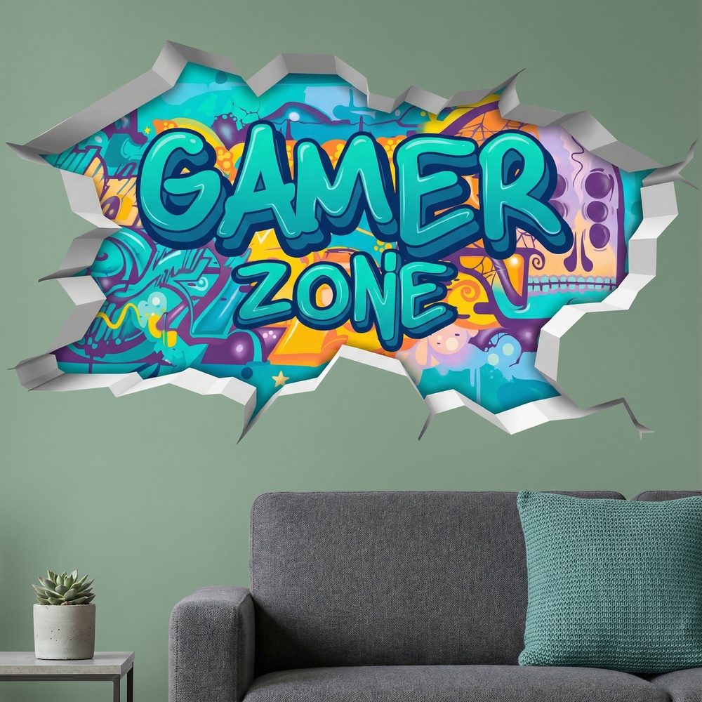 Stickers muraux: Trou de Mur Gamer Zone Graffiti
