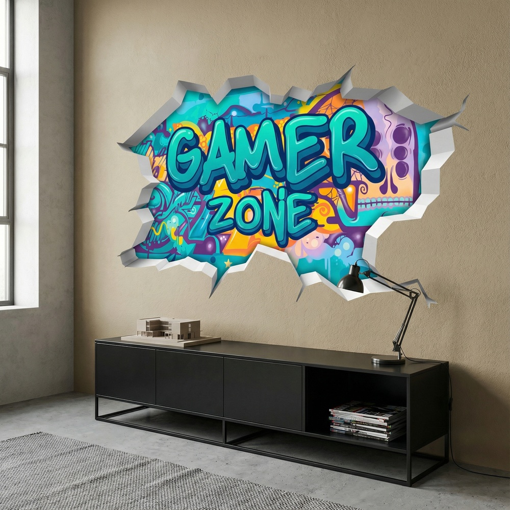 Stickers muraux: Trou de Mur Gamer Zone Graffiti