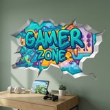 Stickers muraux: Trou de Mur Gamer Zone Graffiti 8