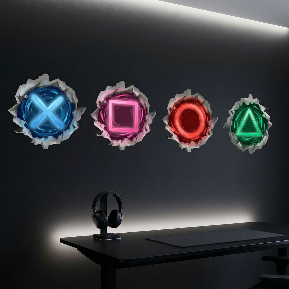 Stickers muraux: Trou de Mur Symboles Gamer Playstation