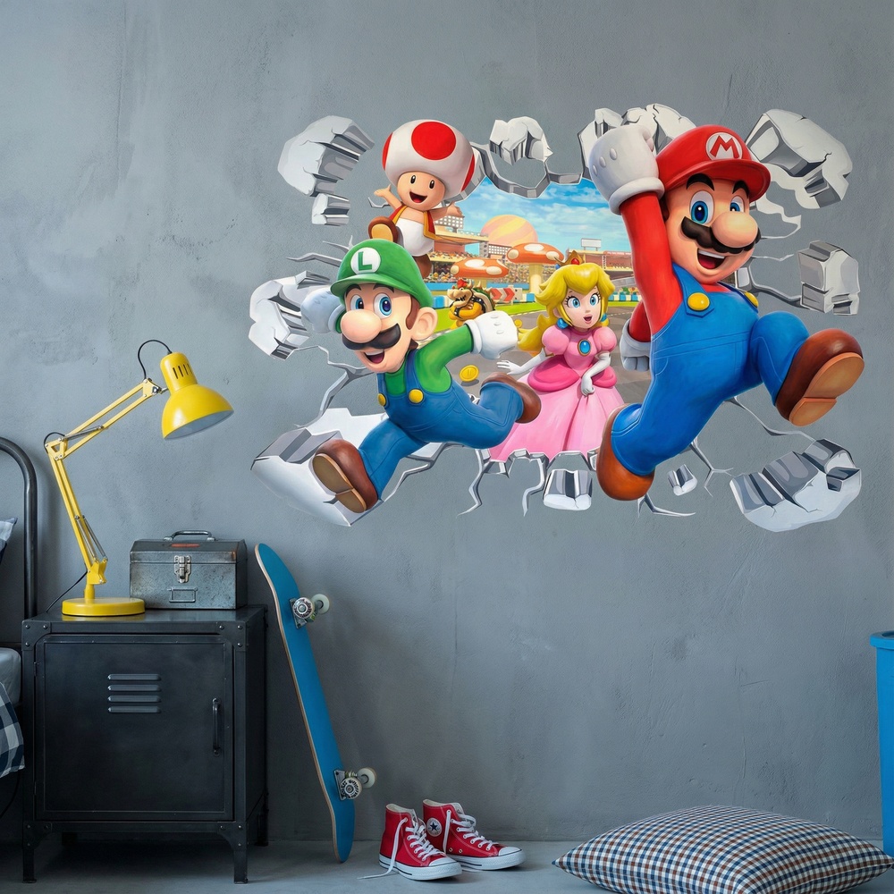 Stickers pour enfants: Trou de Mur Super Mario Personnages