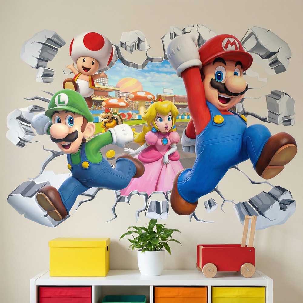 Stickers pour enfants: Trou de Mur Super Mario Personnages