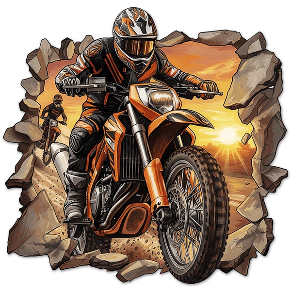 Stickers muraux: Trou de Mur Motocross Coucher de Soleil