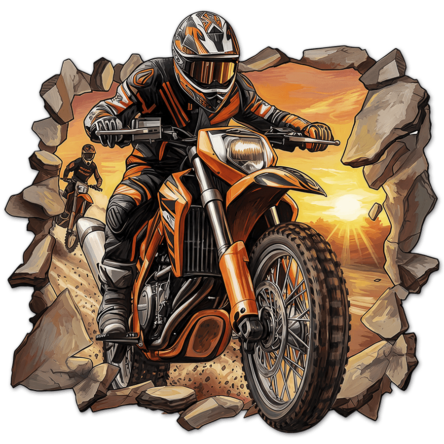 Stickers muraux: Trou de Mur Motocross Coucher de Soleil