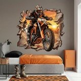 Stickers muraux: Trou de Mur Motocross Coucher de Soleil 3