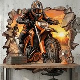Stickers muraux: Trou de Mur Motocross Coucher de Soleil 6