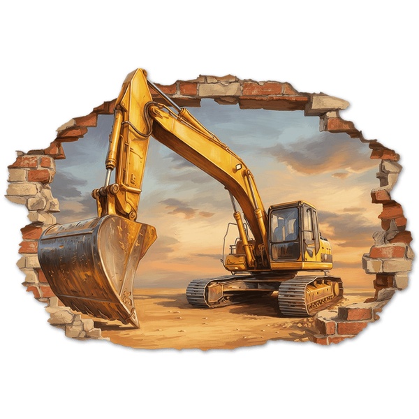 Stickers muraux: Trou de Mur Pelleteuse Chantier