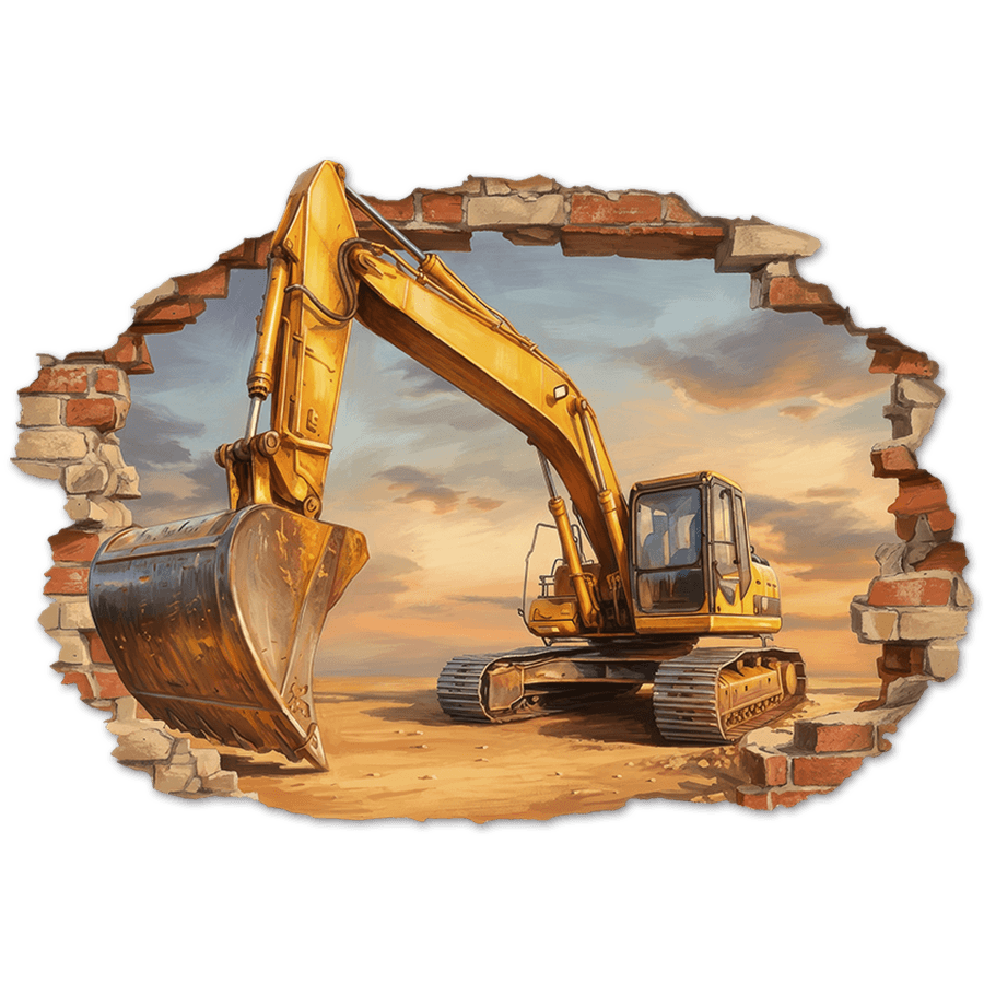 Stickers muraux: Trou de Mur Pelleteuse Chantier