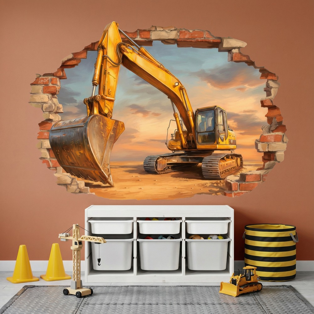 Stickers muraux: Trou de Mur Pelleteuse Chantier
