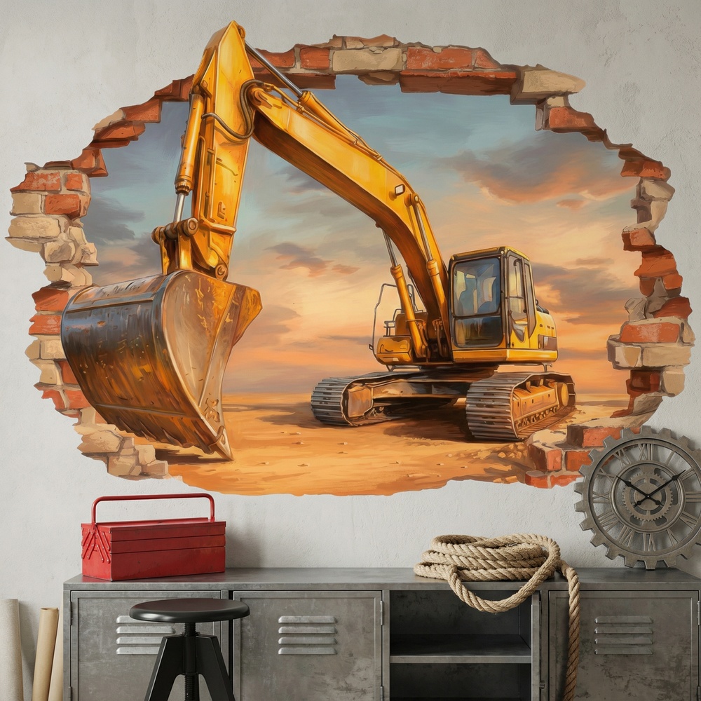 Stickers muraux: Trou de Mur Pelleteuse Chantier