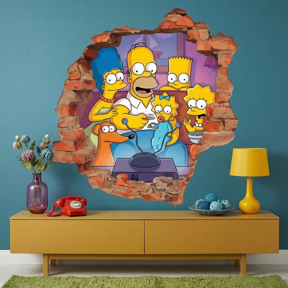 Stickers pour enfants: Trou de Mur Famille Simpson Canap&eacute;