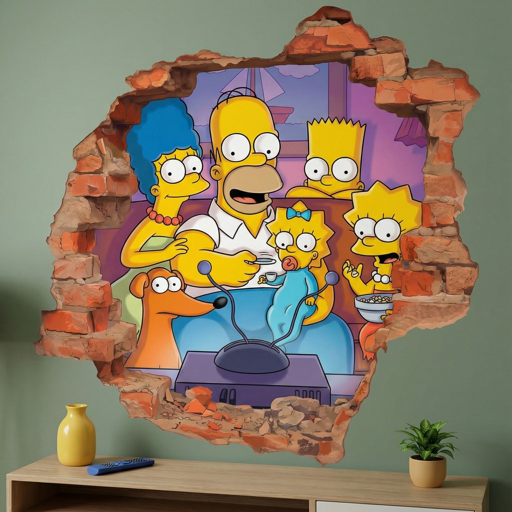 Stickers pour enfants: Trou de Mur Famille Simpson Canap&eacute;