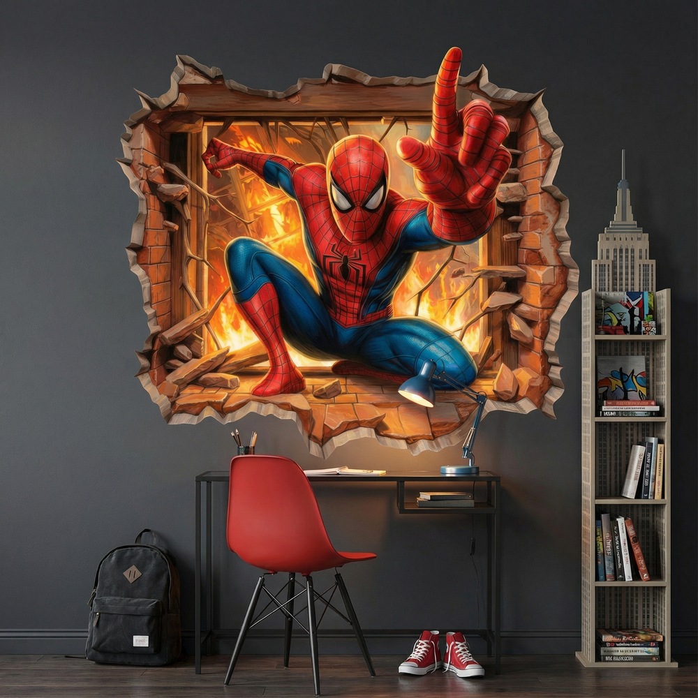 Stickers pour enfants: Trou de Mur Spiderman Feu