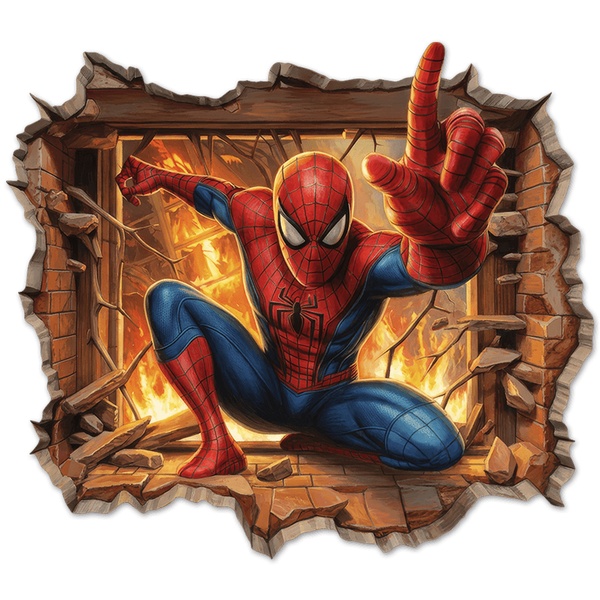 Stickers pour enfants: Trou de Mur Spiderman Feu