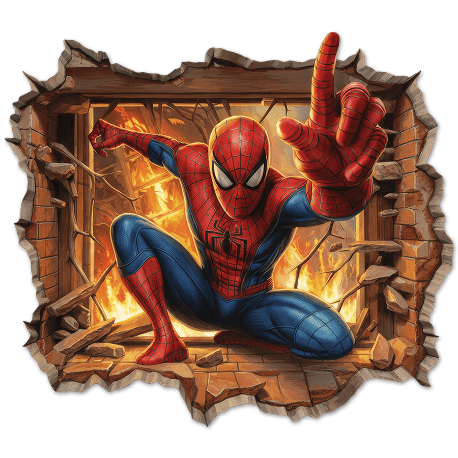 Stickers pour enfants: Trou de Mur Spiderman Feu