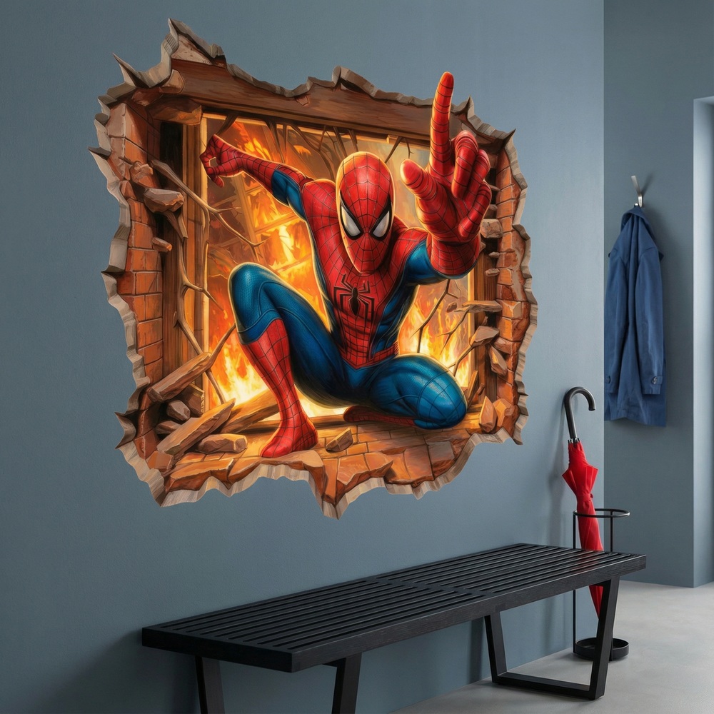 Stickers pour enfants: Trou de Mur Spiderman Feu