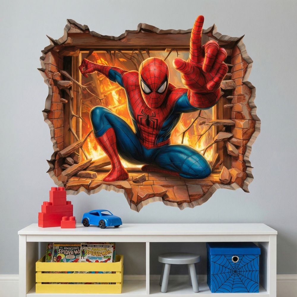 Stickers pour enfants: Trou de Mur Spiderman Feu