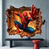 Stickers pour enfants: Trou de Mur Spiderman Feu 5