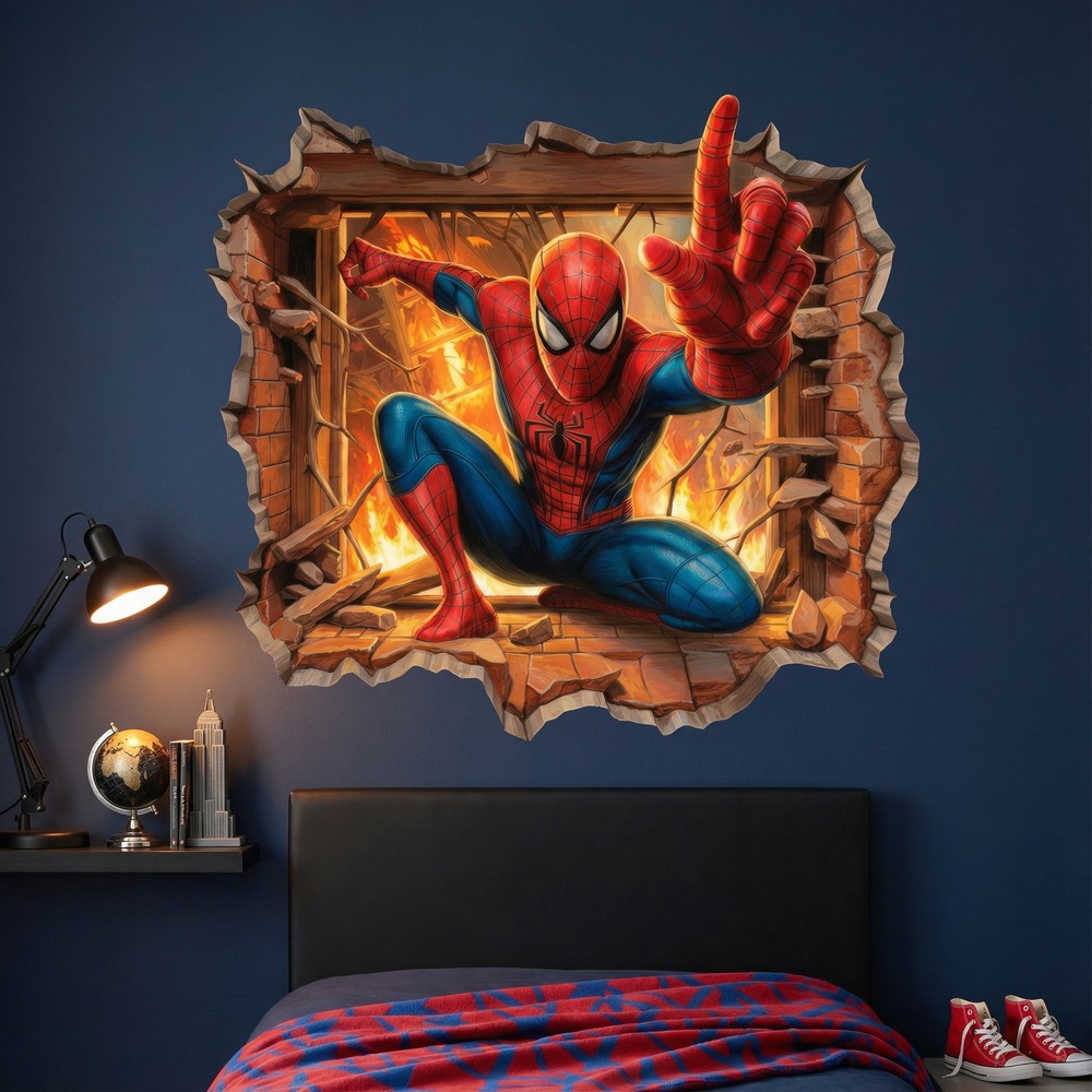 Stickers pour enfants: Trou de Mur Spiderman Feu