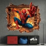 Stickers pour enfants: Trou de Mur Spiderman Feu 7