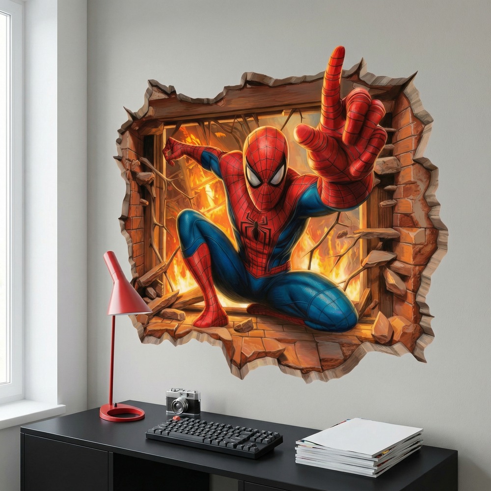 Stickers pour enfants: Trou de Mur Spiderman Feu