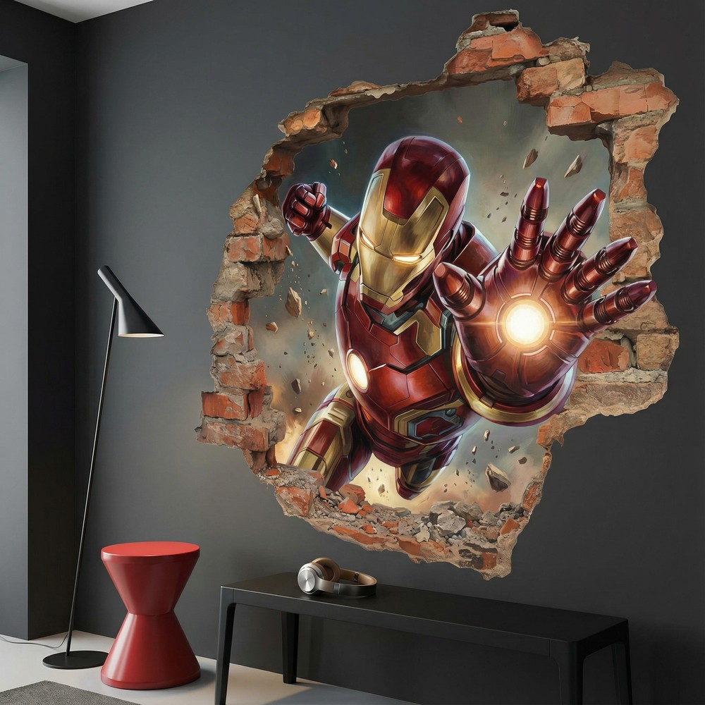 Stickers pour enfants: Trou de Mur Iron Man Impact