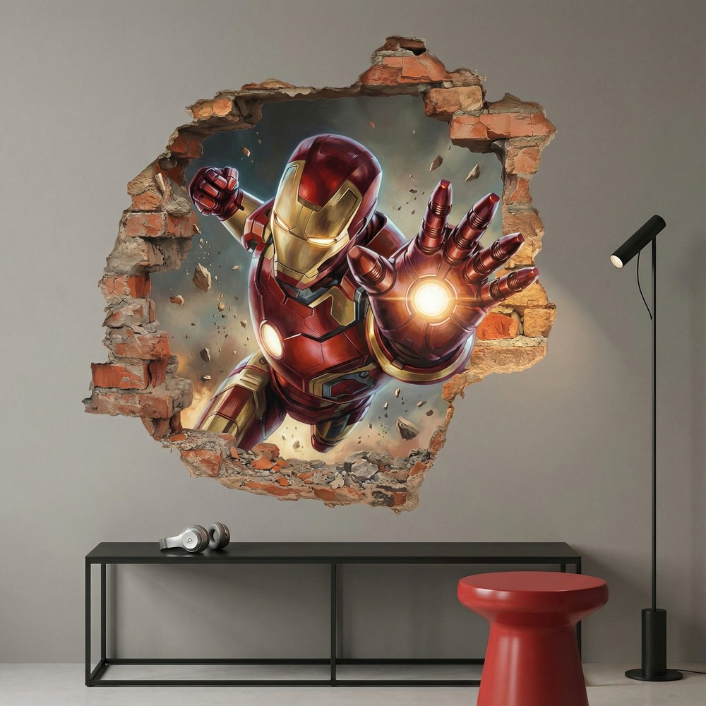 Stickers pour enfants: Trou de Mur Iron Man Impact