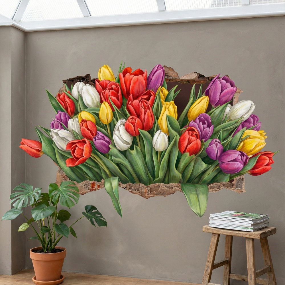 Stickers muraux: Trou de Mur Tulipes &Eacute;ternelles