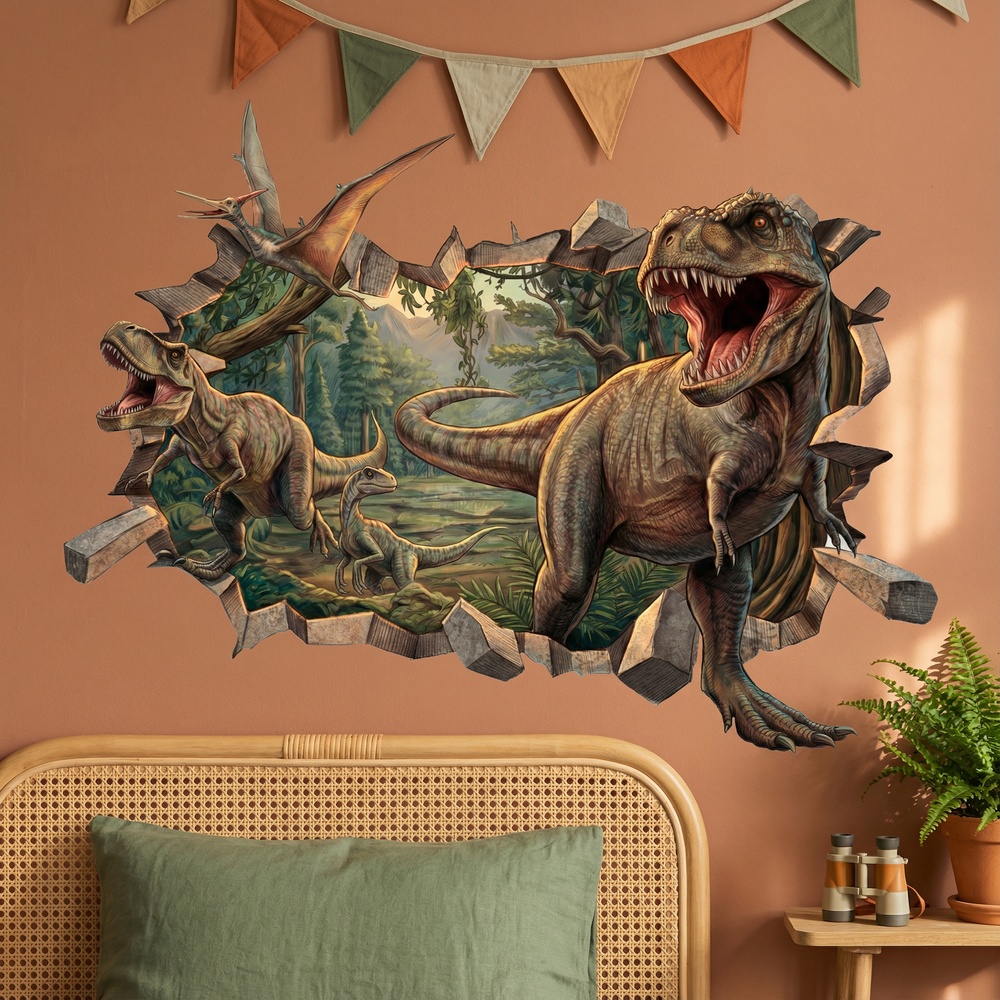 Stickers pour enfants: Trou de Mur Dinosaures Sauvages
