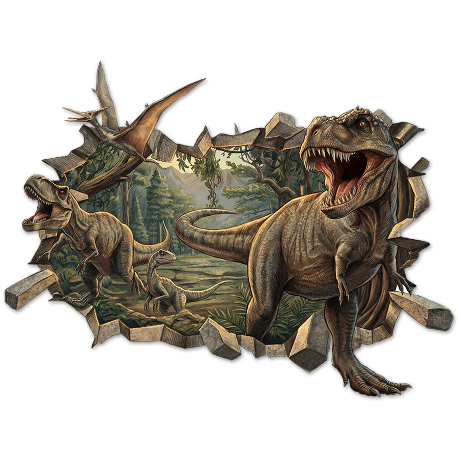 Stickers pour enfants: Trou de Mur Dinosaures Sauvages