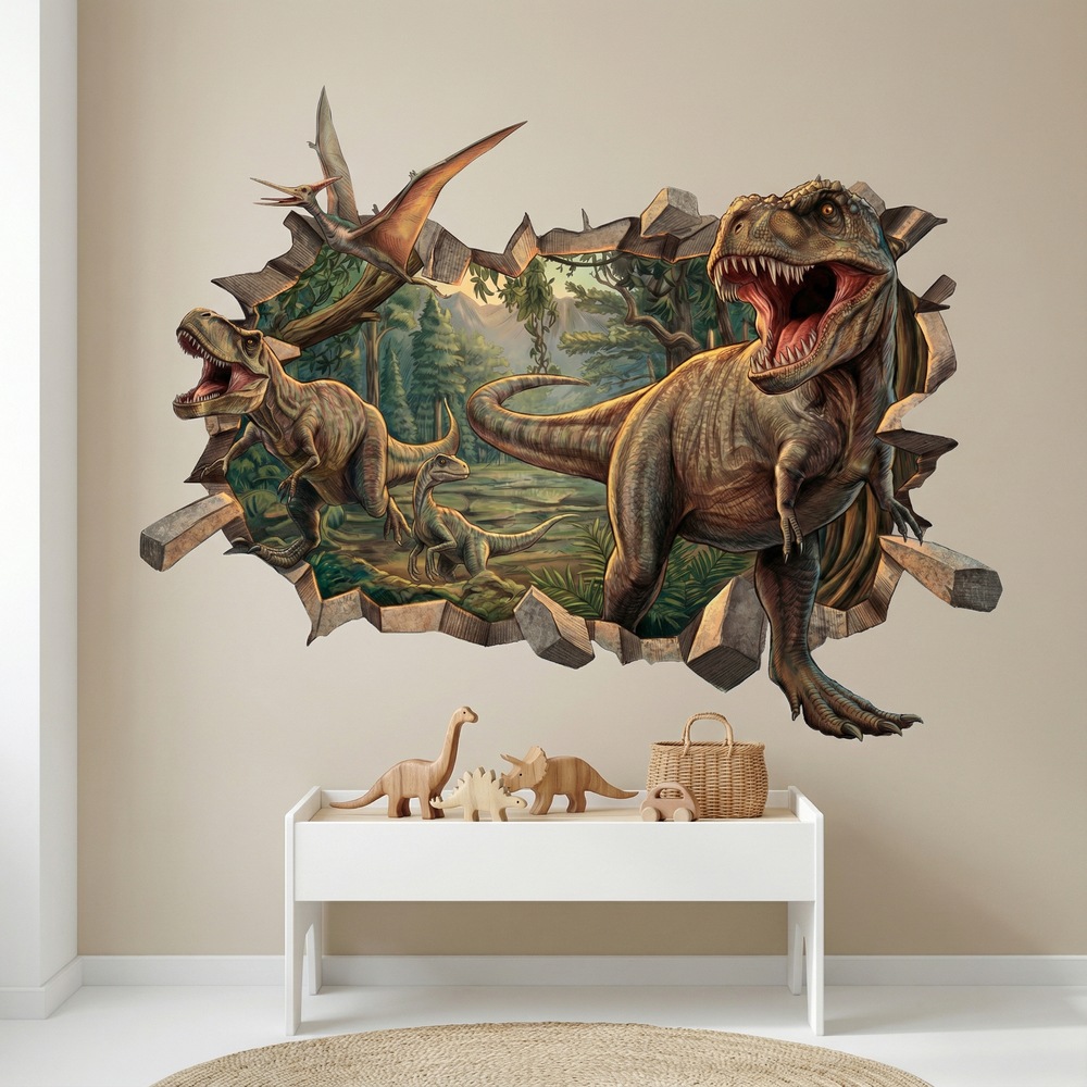 Stickers pour enfants: Trou de Mur Dinosaures Sauvages