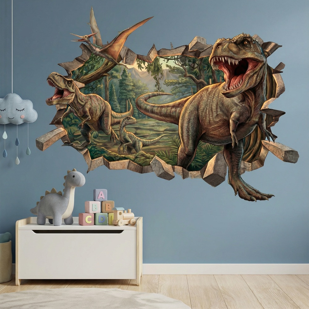 Stickers pour enfants: Trou de Mur Dinosaures Sauvages