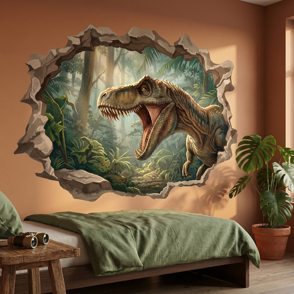 Stickers pour enfants: Trou de Mur T-Rex Colossal
