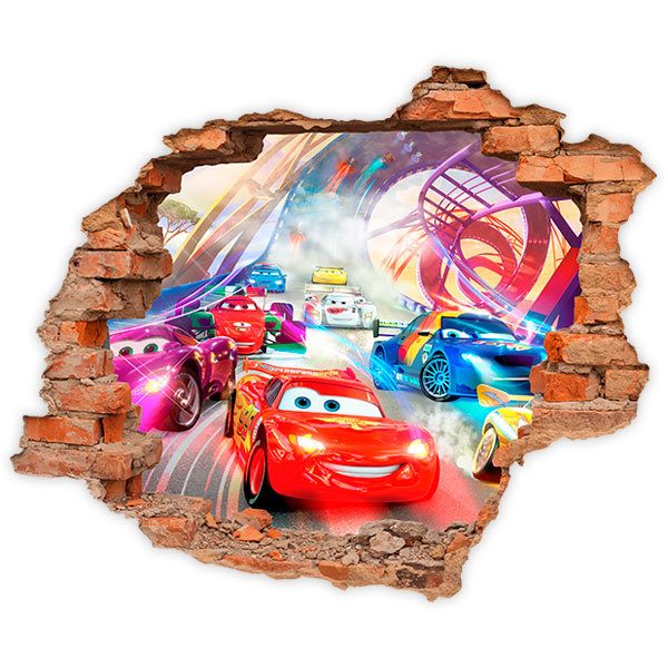 Stickers muraux: Trou Lightning McQueen en course