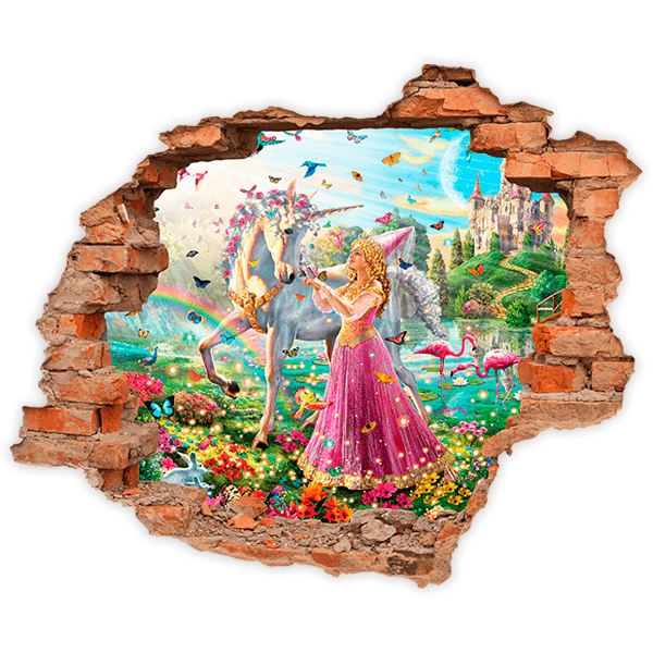 Stickers muraux: Trou Princesse et licorne