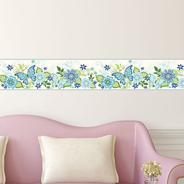 Stickers muraux: Frise murale Fleurs et papillons