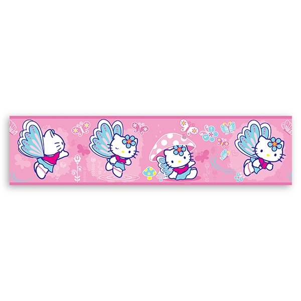 Stickers pour enfants: Frise Murale Hello Kitty papillon