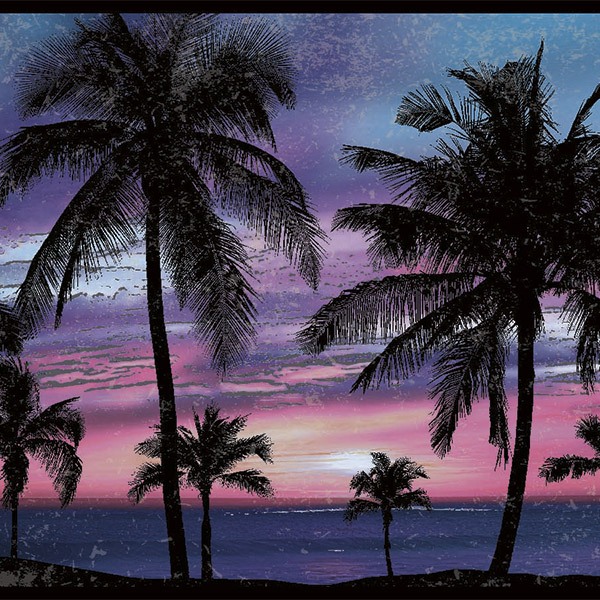 Stickers muraux: Coucher de soleil parmi les palmiers
