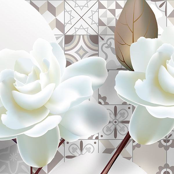 Stickers muraux: Des roses blanches sur des carreaux